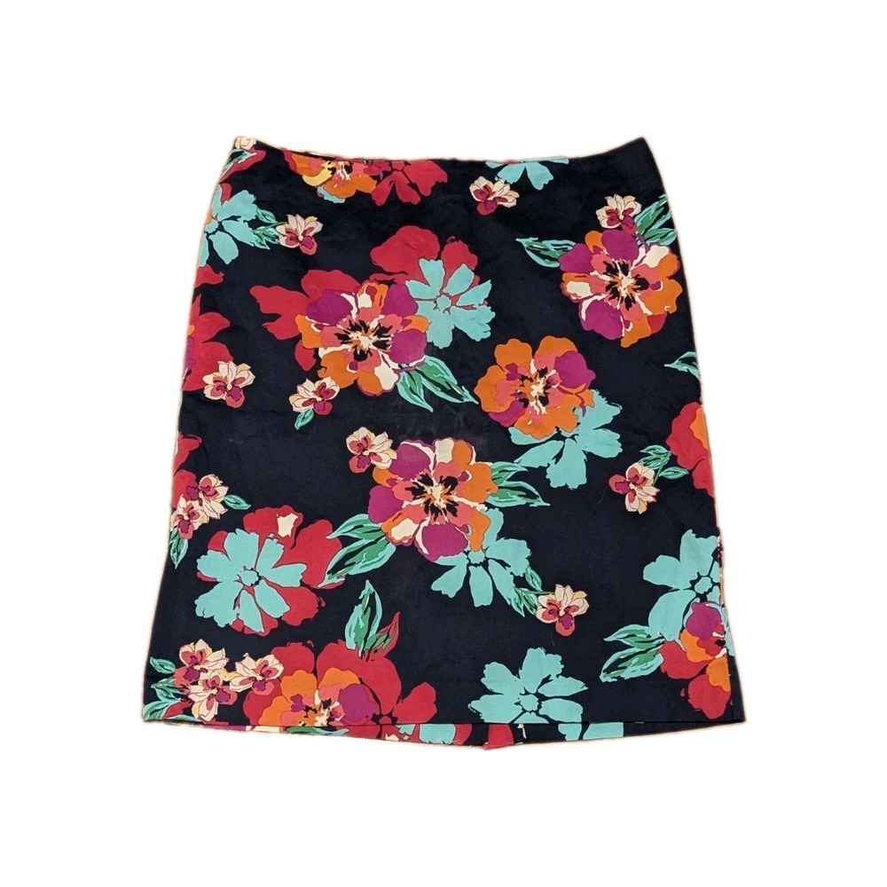 Coastal Preppy Floral Pencil Skirt Talbots Navy Pink Cotton Size 16‎